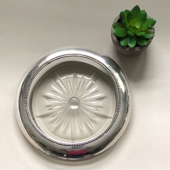 Vintage Frank M. Whiting Small Sterling Silver Crystal Coaster - Picture 3 of 13